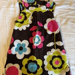 Mini Boden Floral Corduroy Jumper Dress Girls Colorful Retro Print Size 3–4Y